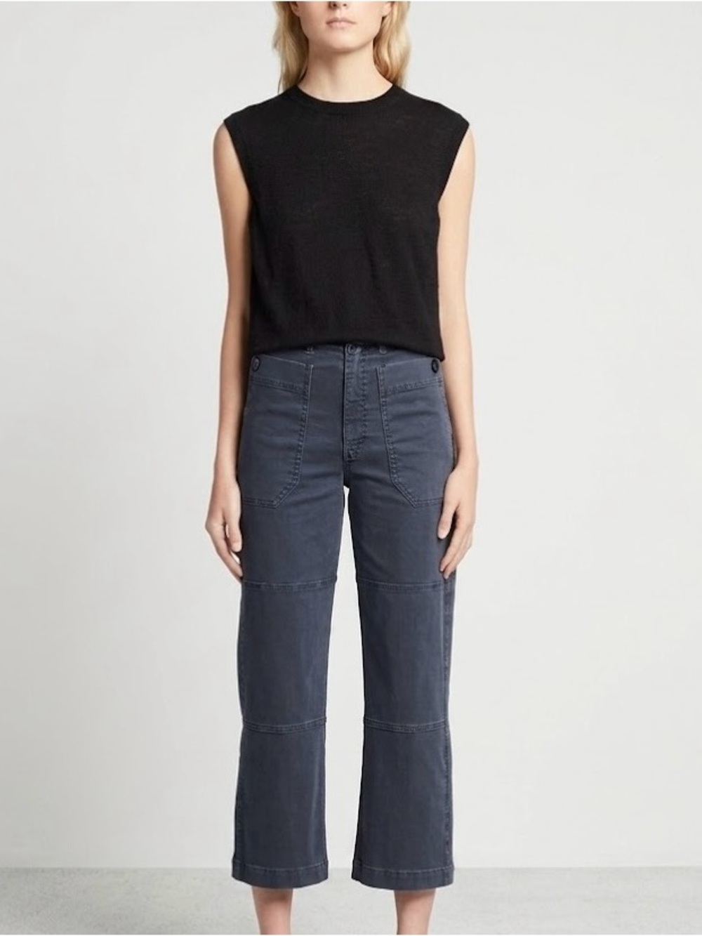 Frame Oversized Pocket Utility Pant High Rise Cargo Stretch Washed Navy Size 29